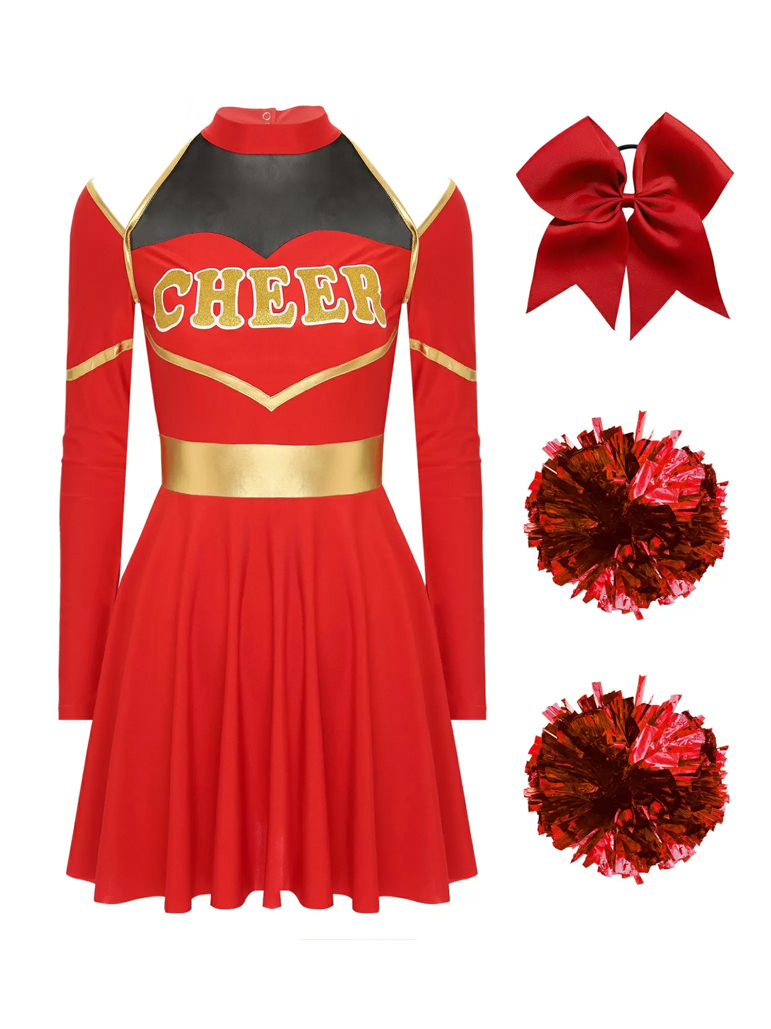 Women Cold Shoulders Dress with Headband Cheerleading Outfits