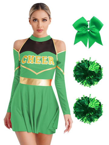 Women Cold Shoulders Dress with Headband Cheerleading Outfits