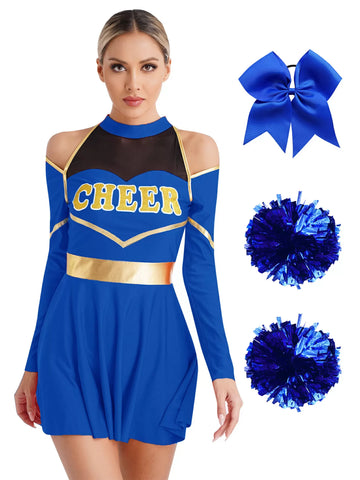 Women Cold Shoulders Dress with Headband Cheerleading Outfits