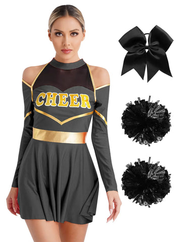 Women Cold Shoulders Dress with Headband Cheerleading Outfits