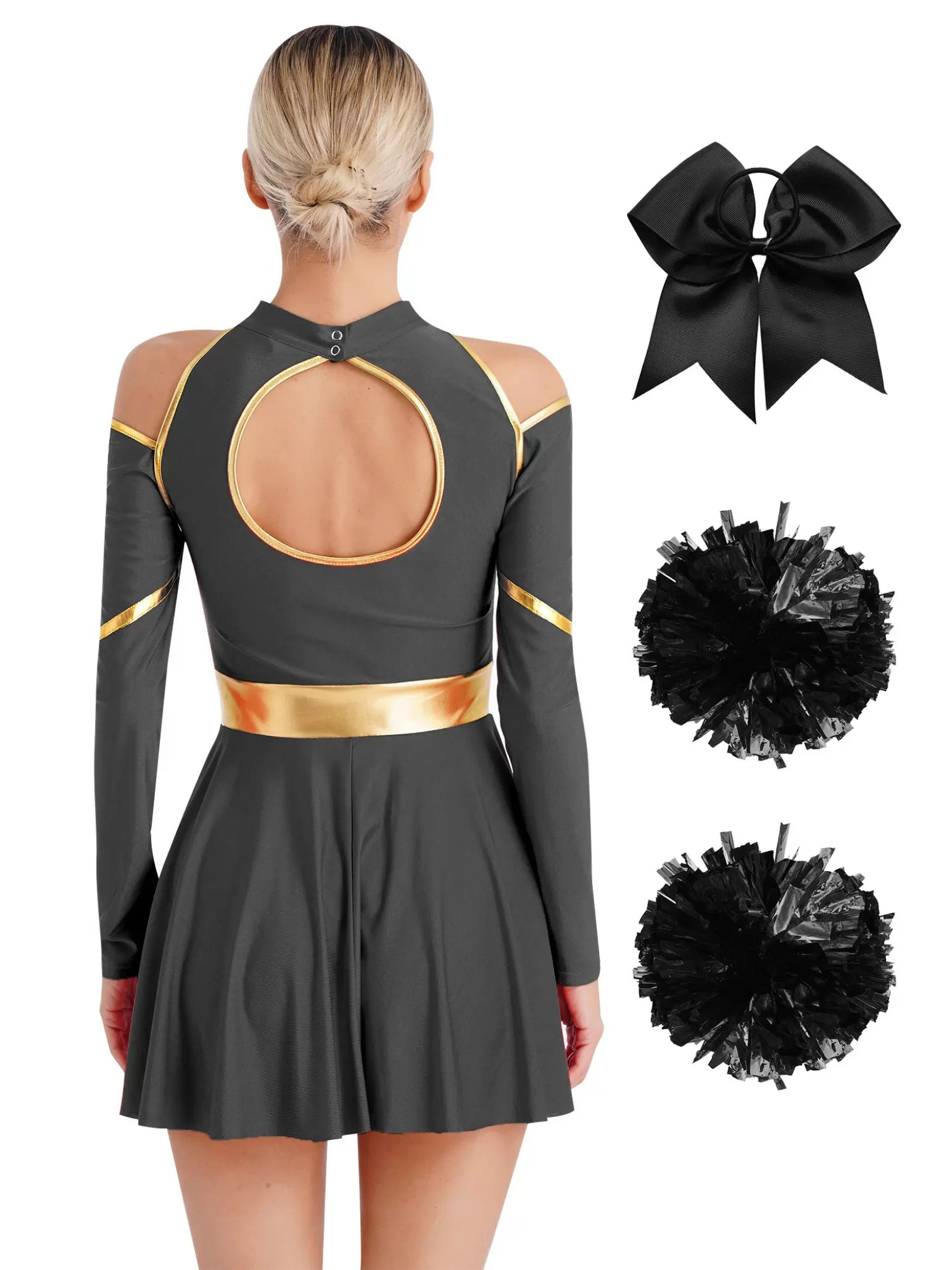 Women Cold Shoulders Dress with Headband Cheerleading Outfits