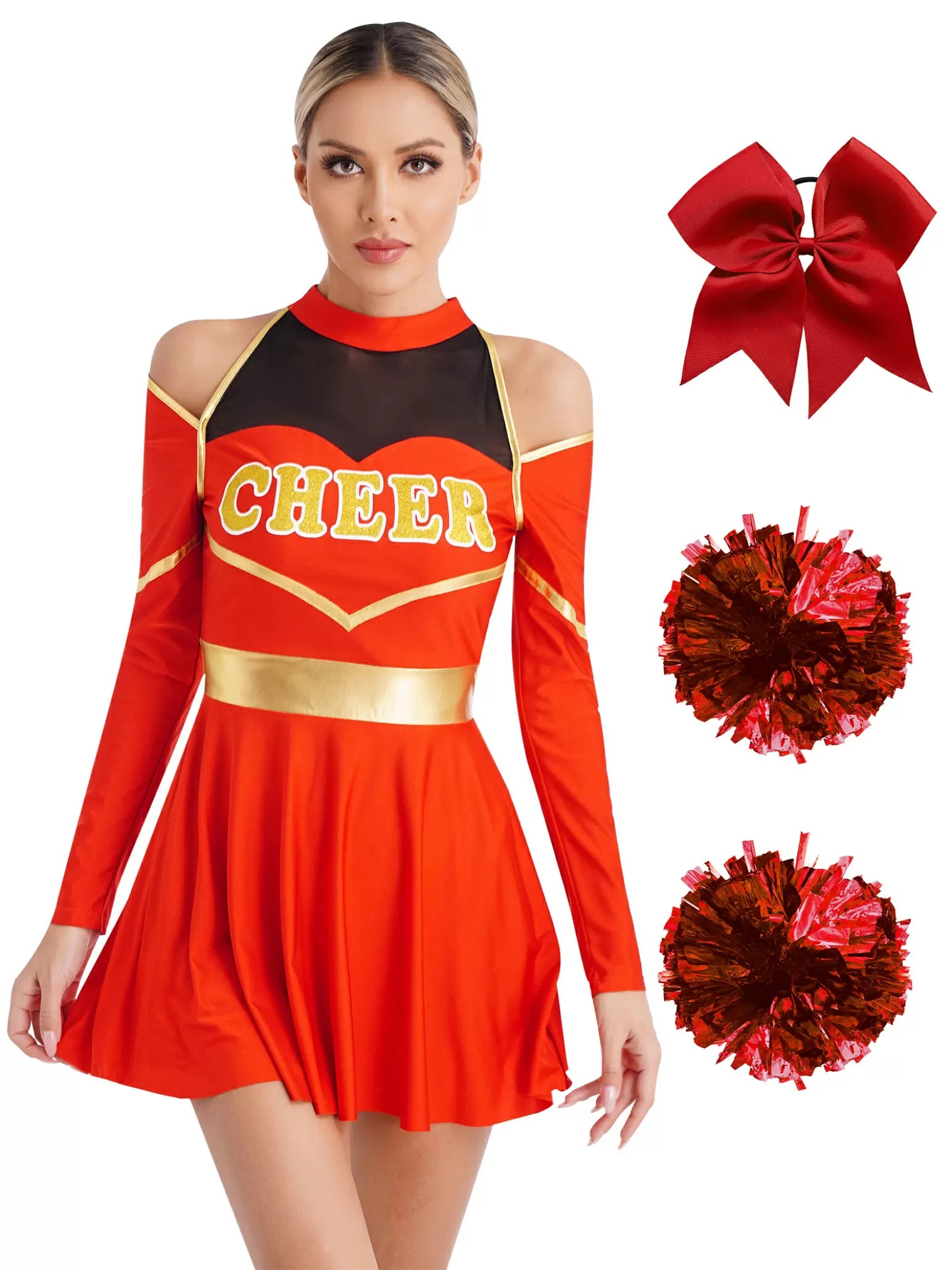 Women Cold Shoulders Dress with Headband Cheerleading Outfits