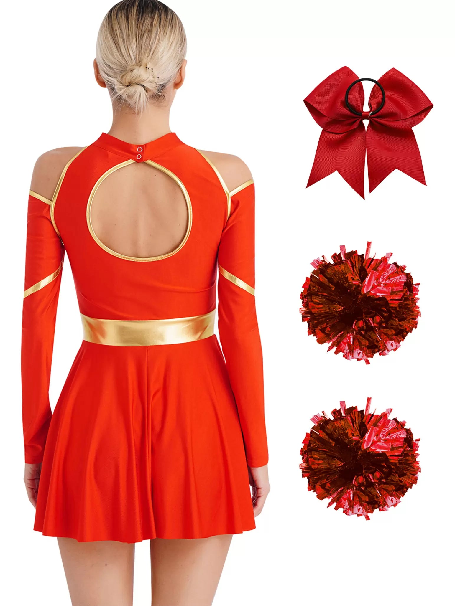 Women Cold Shoulders Dress with Headband Cheerleading Outfits