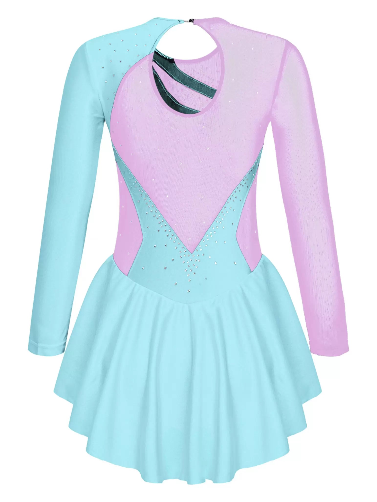 Kids Girls Long Sleeve Round Neckline Rhinestone Flower Skating Dress