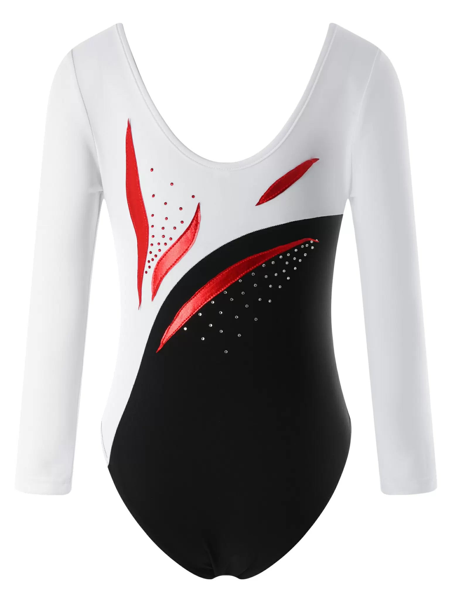 Kids Girls Long Sleeve Round Neckline Rhinestones Gymnastic Leotard