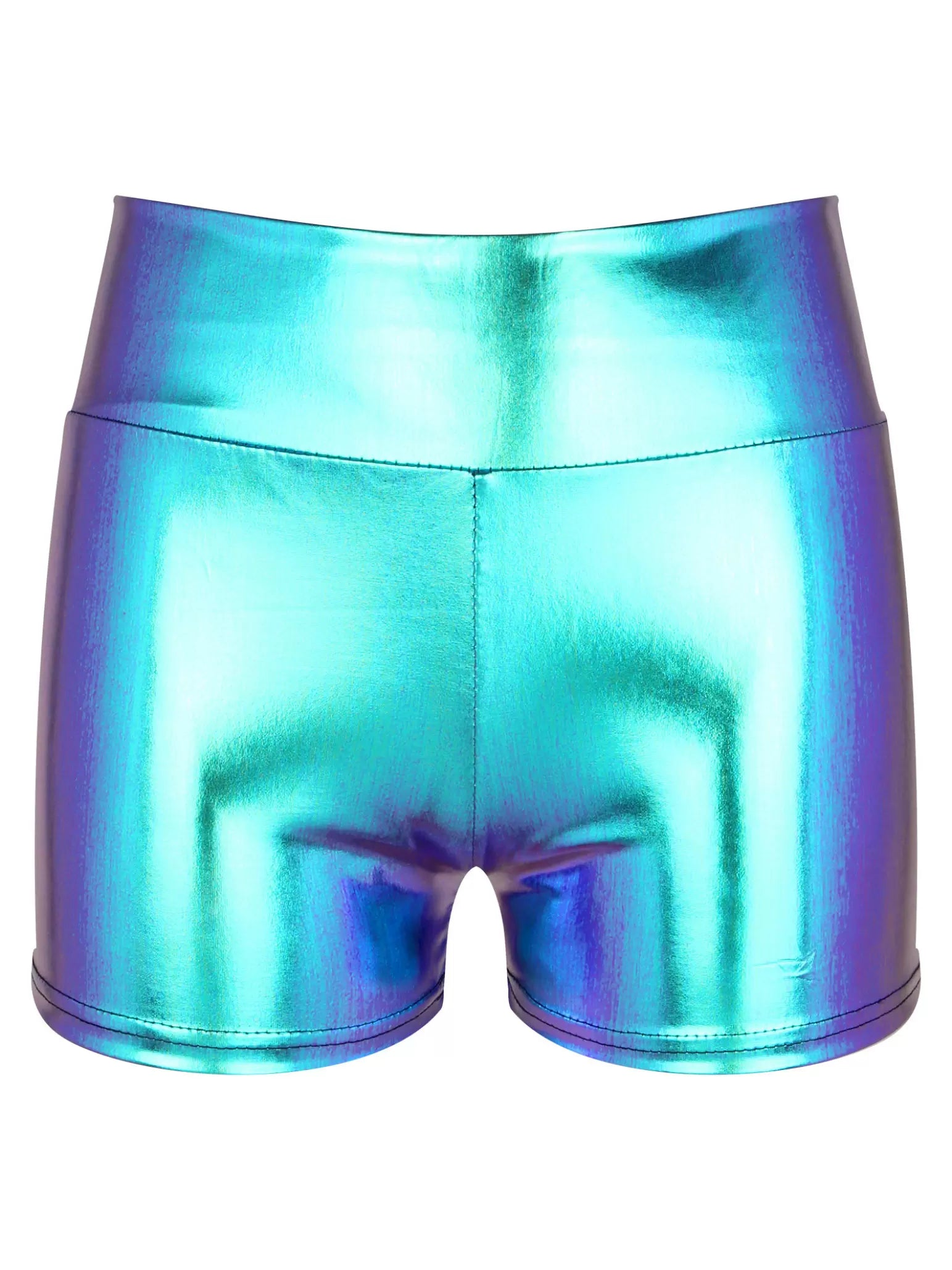 Women Metallic Shiny Patent Leather High Waist Jazz Dance Shorts