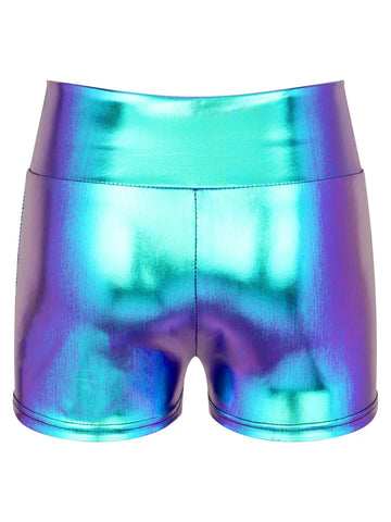 Women Metallic Shiny Patent Leather High Waist Jazz Dance Shorts