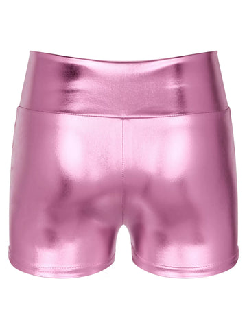 Women Metallic Shiny Patent Leather High Waist Jazz Dance Shorts