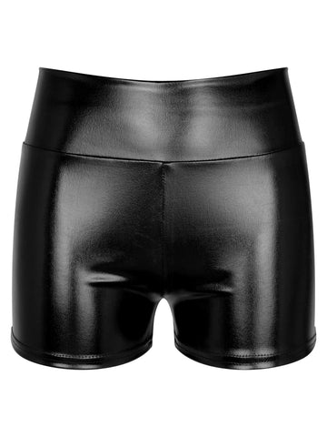 Women Metallic Shiny Patent Leather High Waist Jazz Dance Shorts