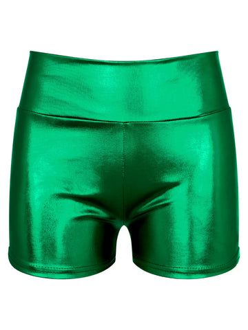 Women Metallic Shiny Patent Leather High Waist Jazz Dance Shorts