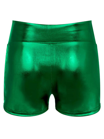 Women Metallic Shiny Patent Leather High Waist Jazz Dance Shorts