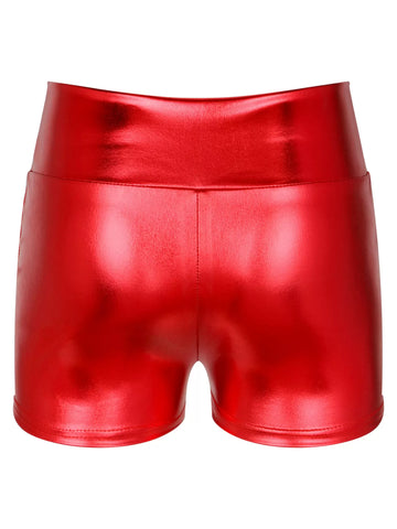 Women Metallic Shiny Patent Leather High Waist Jazz Dance Shorts