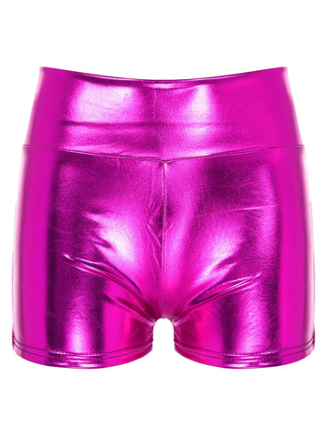 Women Metallic Shiny Patent Leather High Waist Jazz Dance Shorts