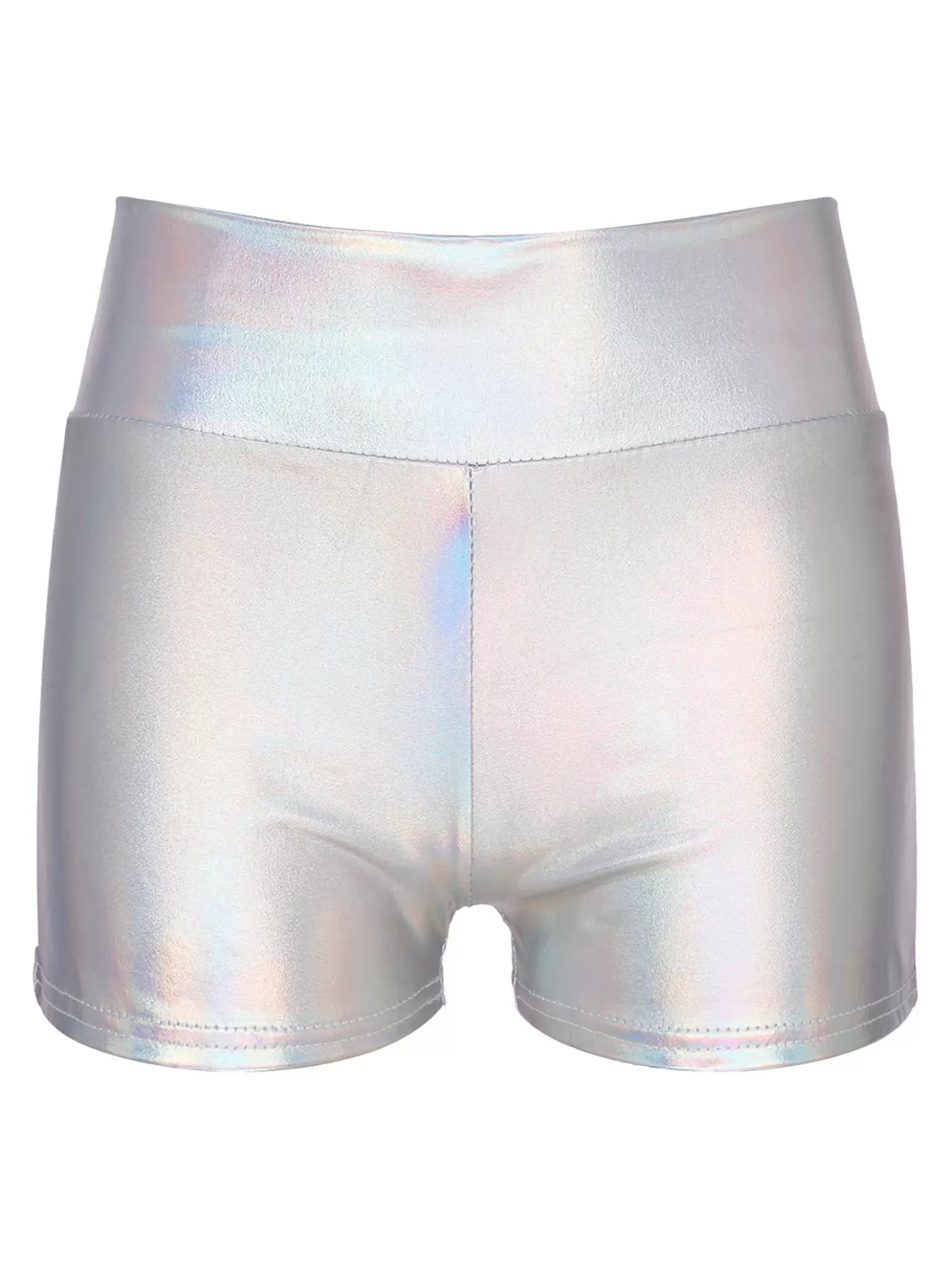 Women Metallic Shiny Patent Leather High Waist Jazz Dance Shorts