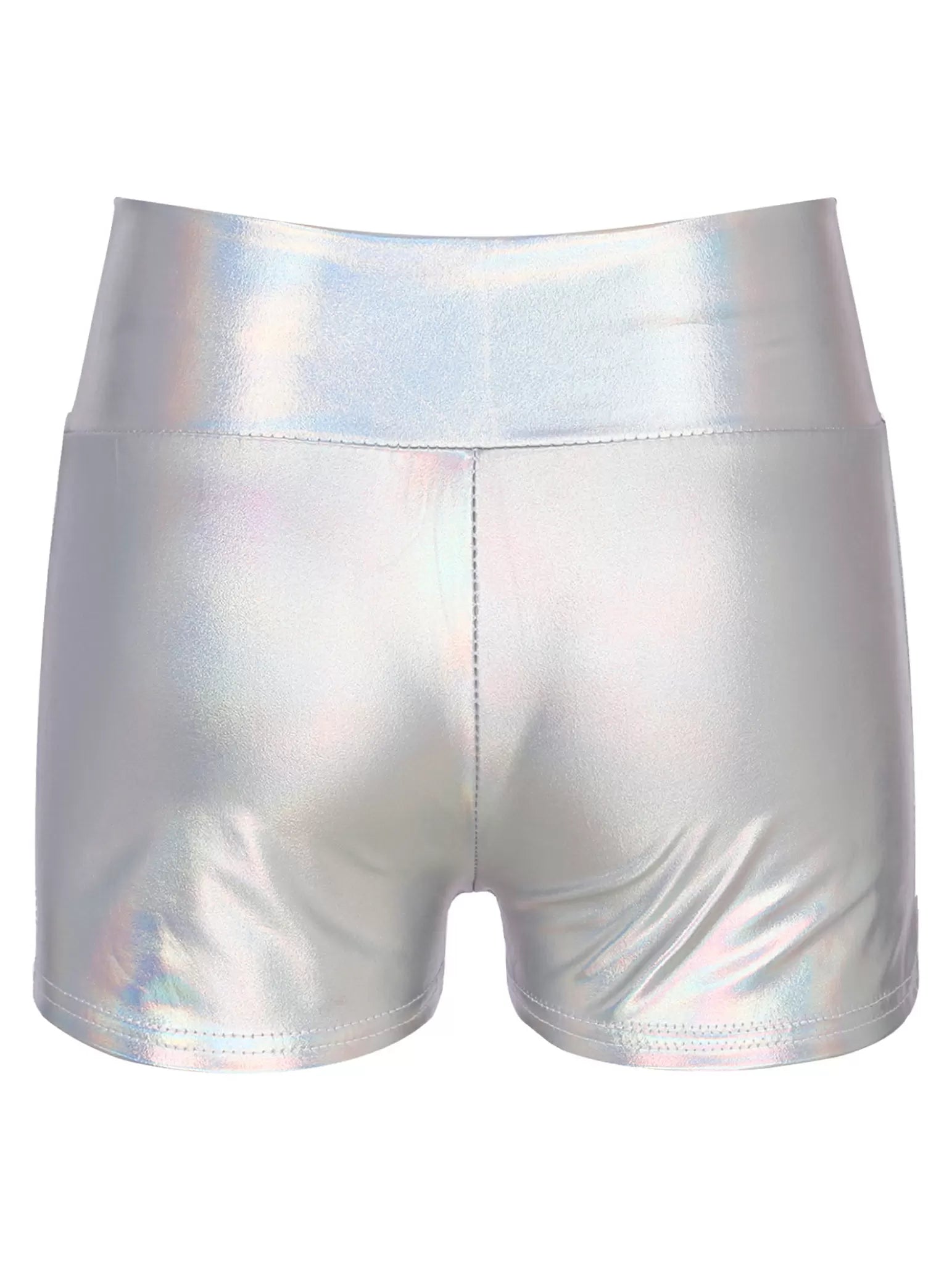 Women Metallic Shiny Patent Leather High Waist Jazz Dance Shorts