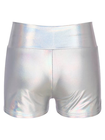 Women Metallic Shiny Patent Leather High Waist Jazz Dance Shorts