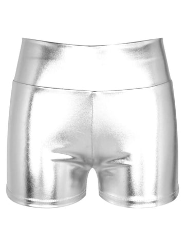 Women Metallic Shiny Patent Leather High Waist Jazz Dance Shorts