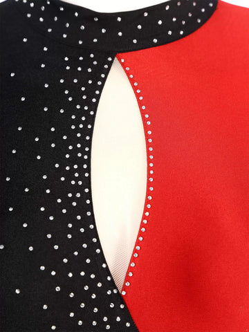 Women Long Sleeve Mock Neck Rhinestones Gymnastic Unitard