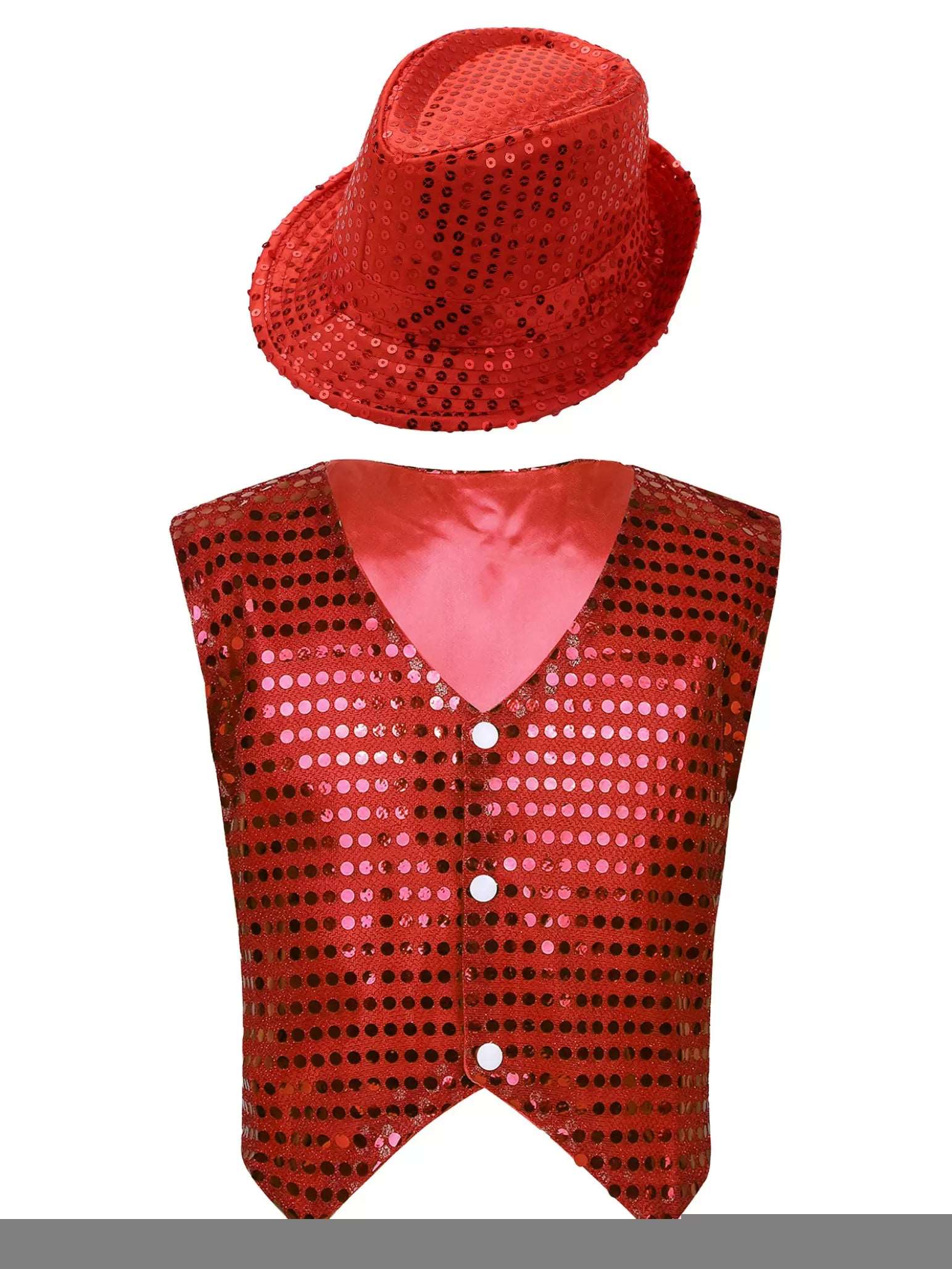 Kids Boys Glittery Sequined Waistcoat with Hat for Jazz Dance