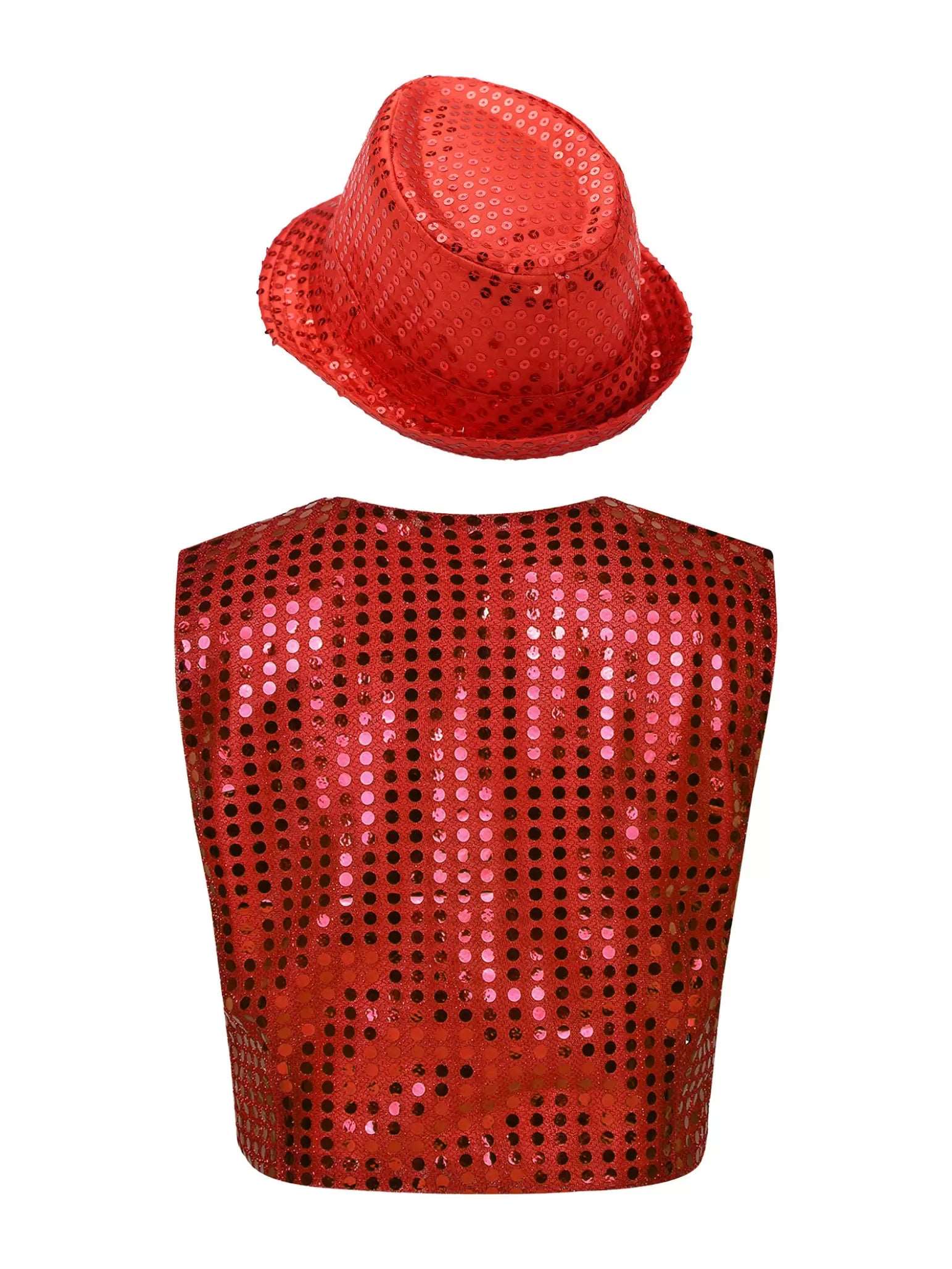 Kids Boys Glittery Sequined Waistcoat with Hat for Jazz Dance