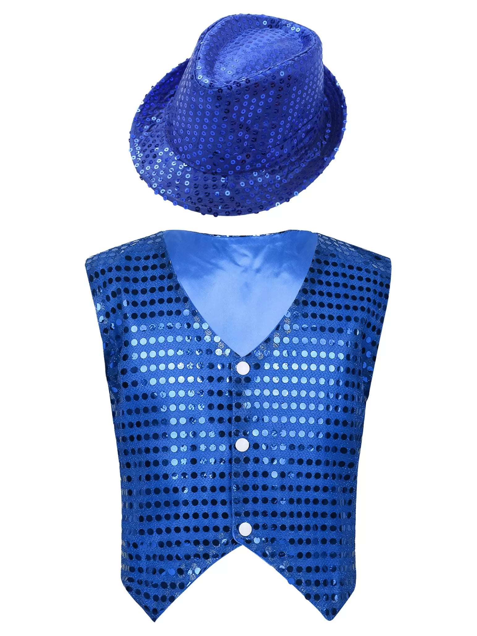 Kids Boys Glittery Sequined Waistcoat with Hat for Jazz Dance