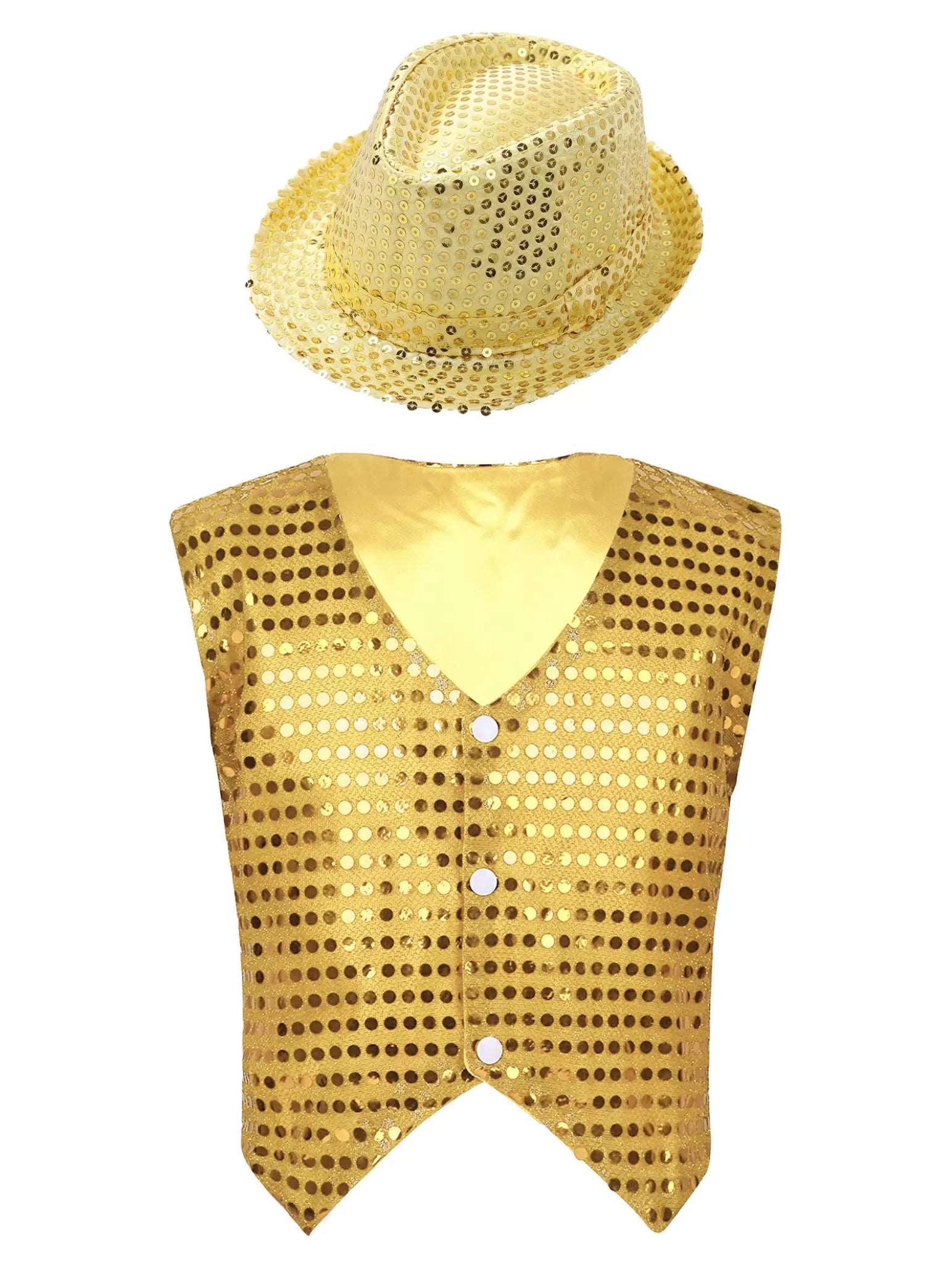 Kids Boys Glittery Sequined Waistcoat with Hat for Jazz Dance