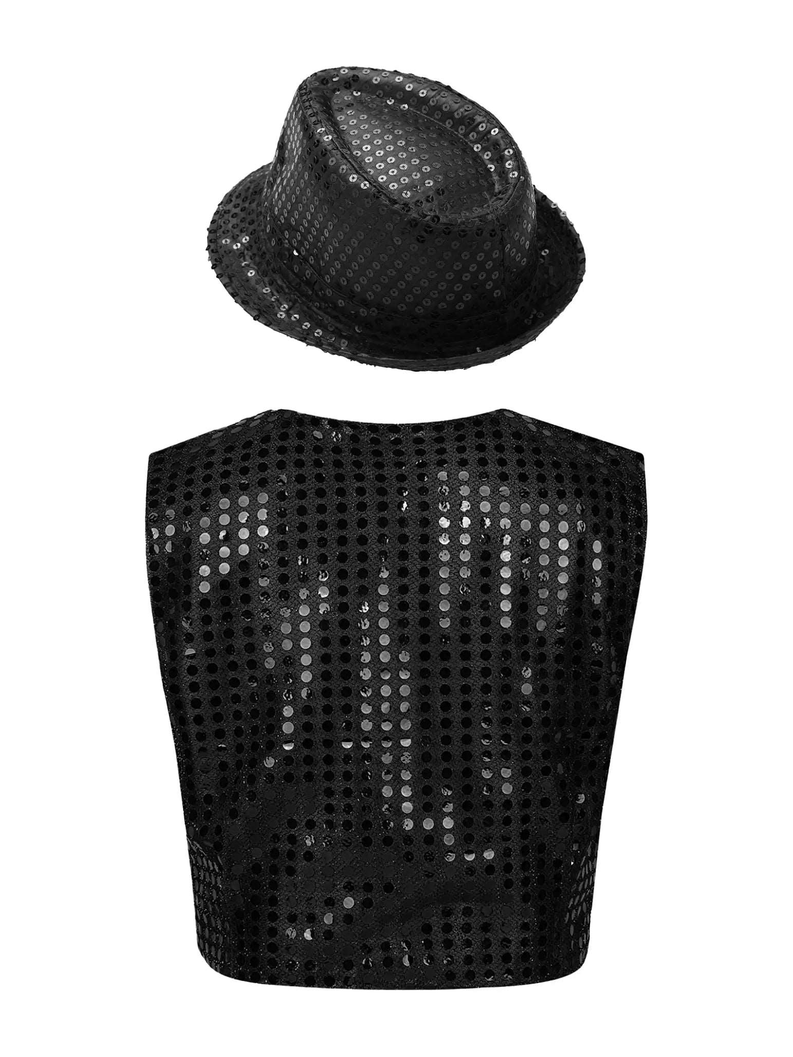 Kids Boys Glittery Sequined Waistcoat with Hat for Jazz Dance