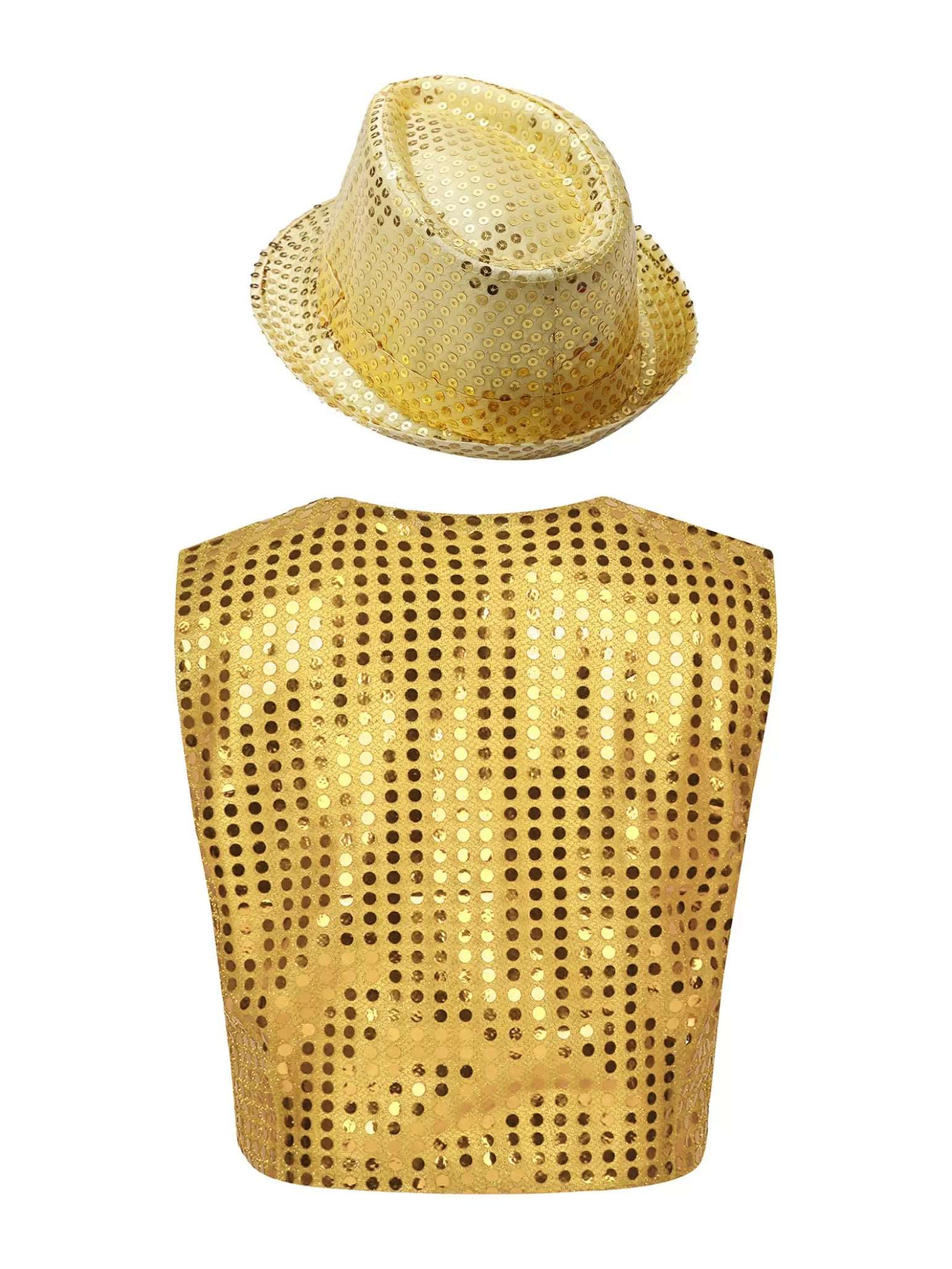 Kids Boys Glittery Sequined Waistcoat with Hat for Jazz Dance