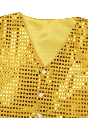 Kids Boys Glittery Sequined Waistcoat with Hat for Jazz Dance