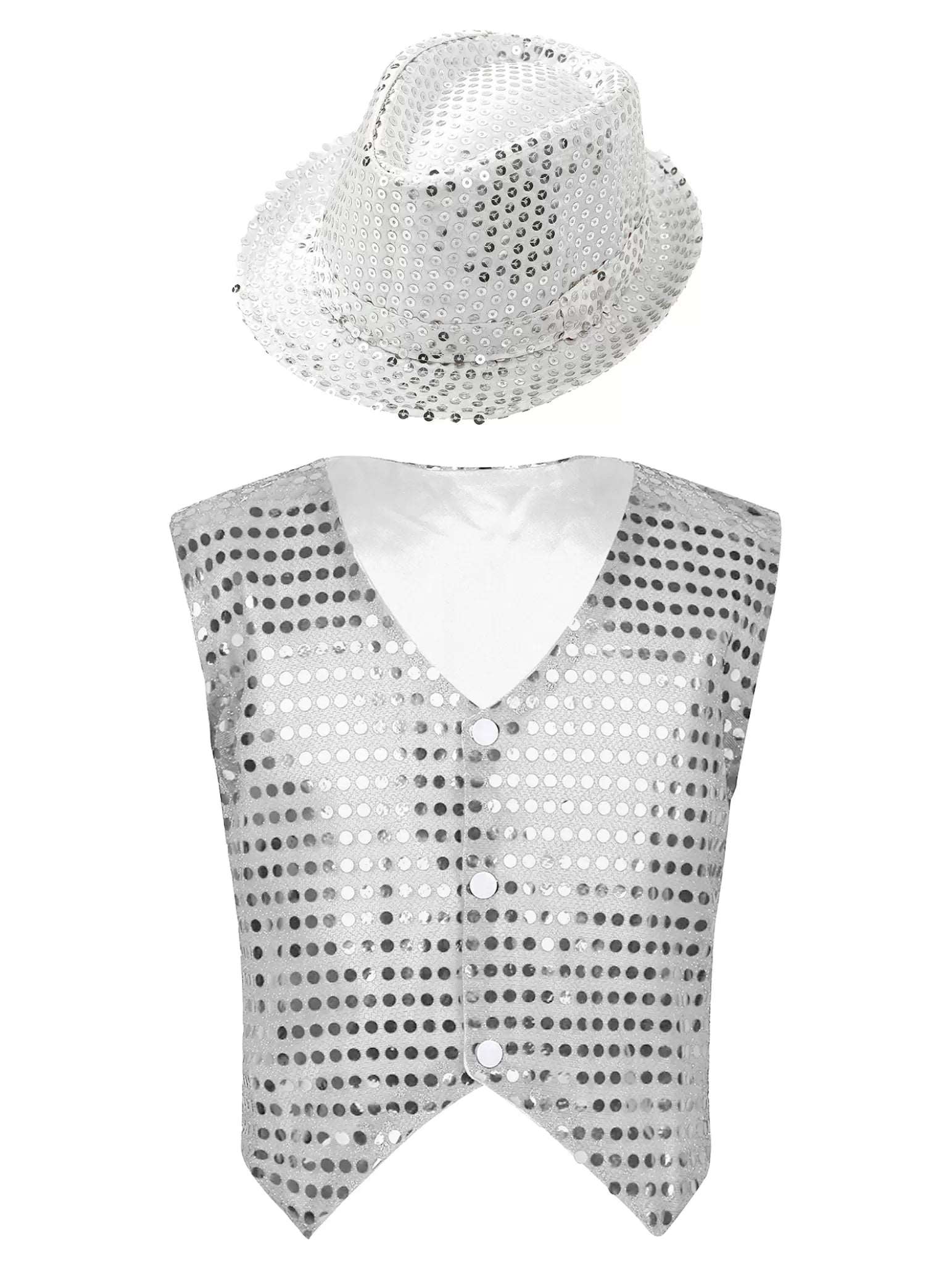 Kids Boys Glittery Sequined Waistcoat with Hat for Jazz Dance