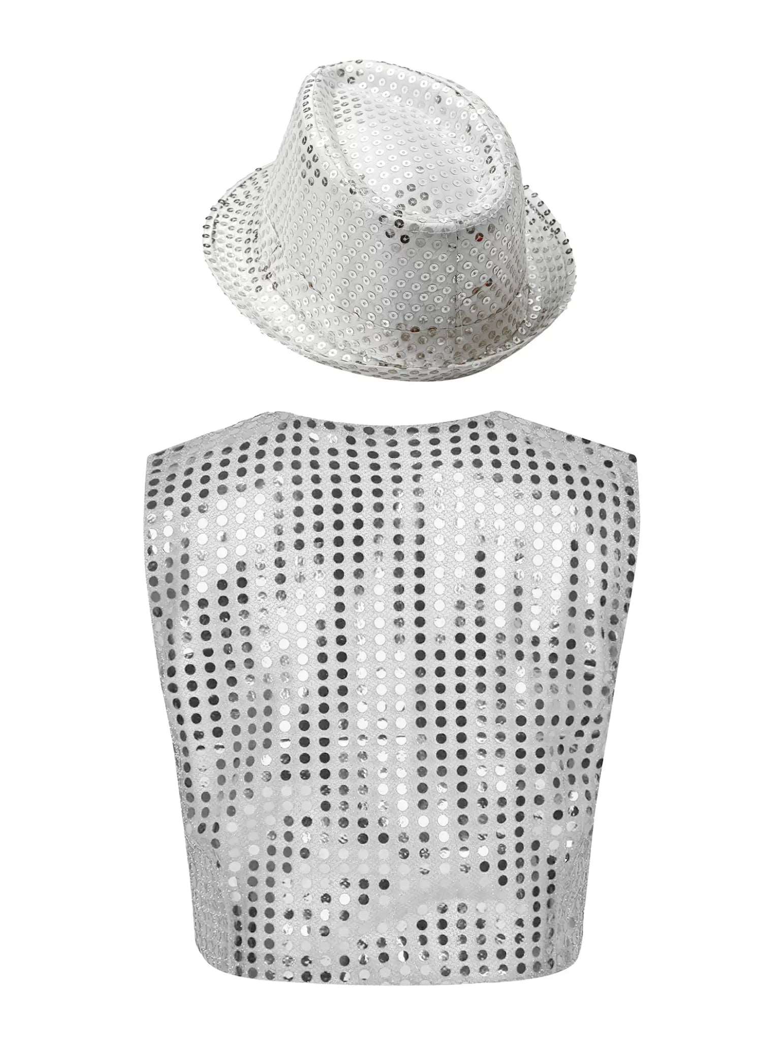 Kids Boys Glittery Sequined Waistcoat with Hat for Jazz Dance