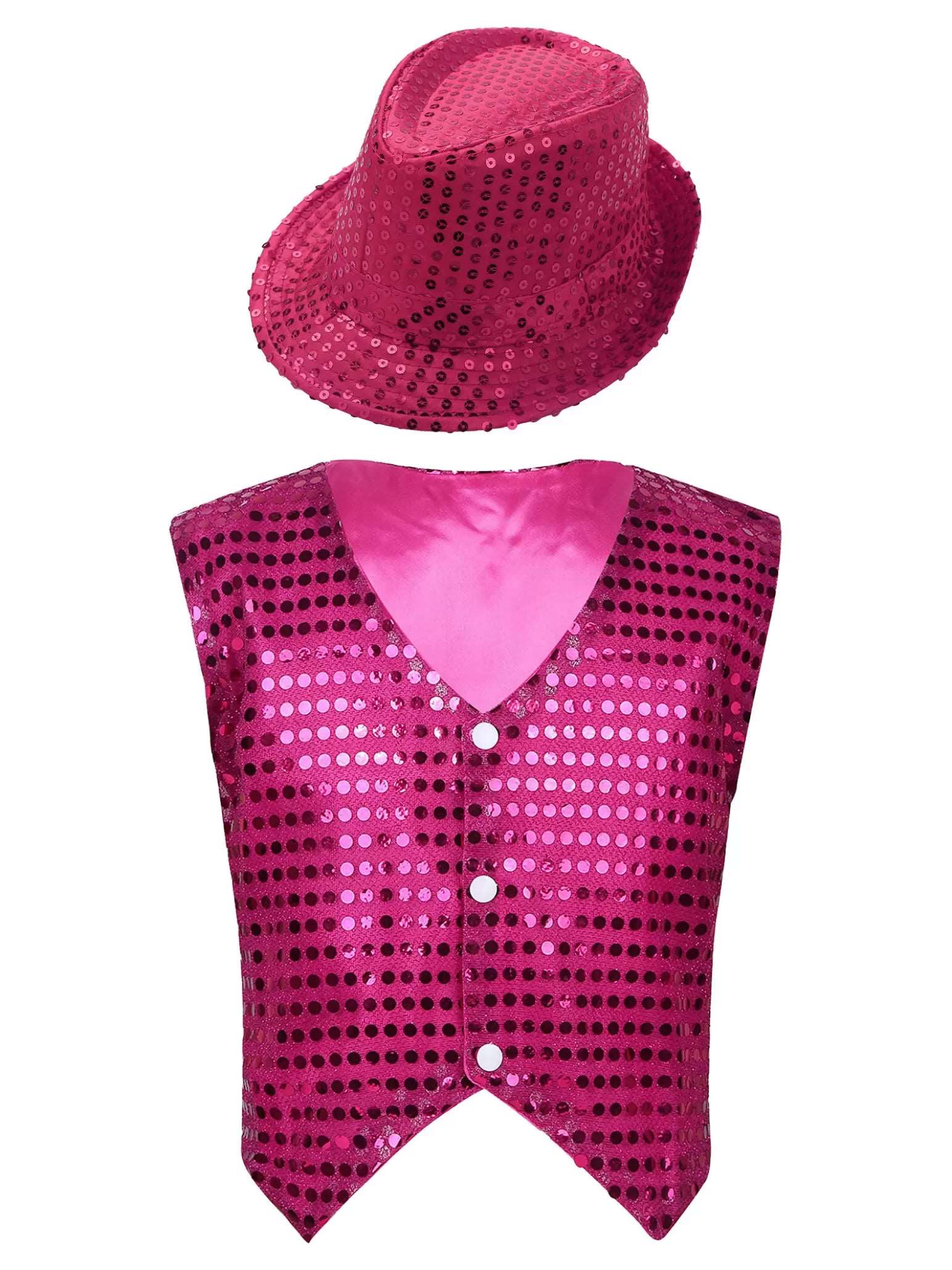 Kids Boys Glittery Sequined Waistcoat with Hat for Jazz Dance