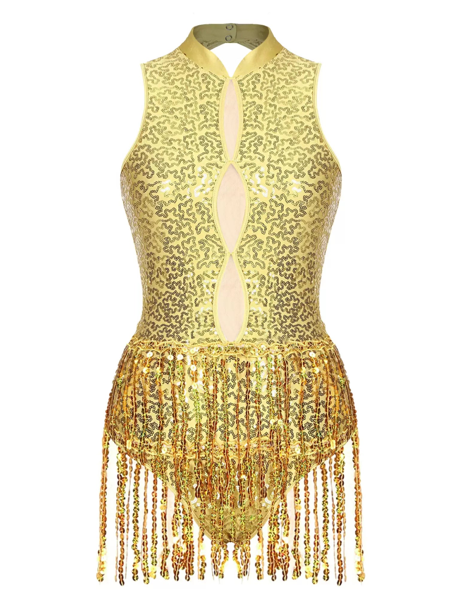 Women Sleeveless Backless Sequins Tassel Ballet Jazz Dance Leotard