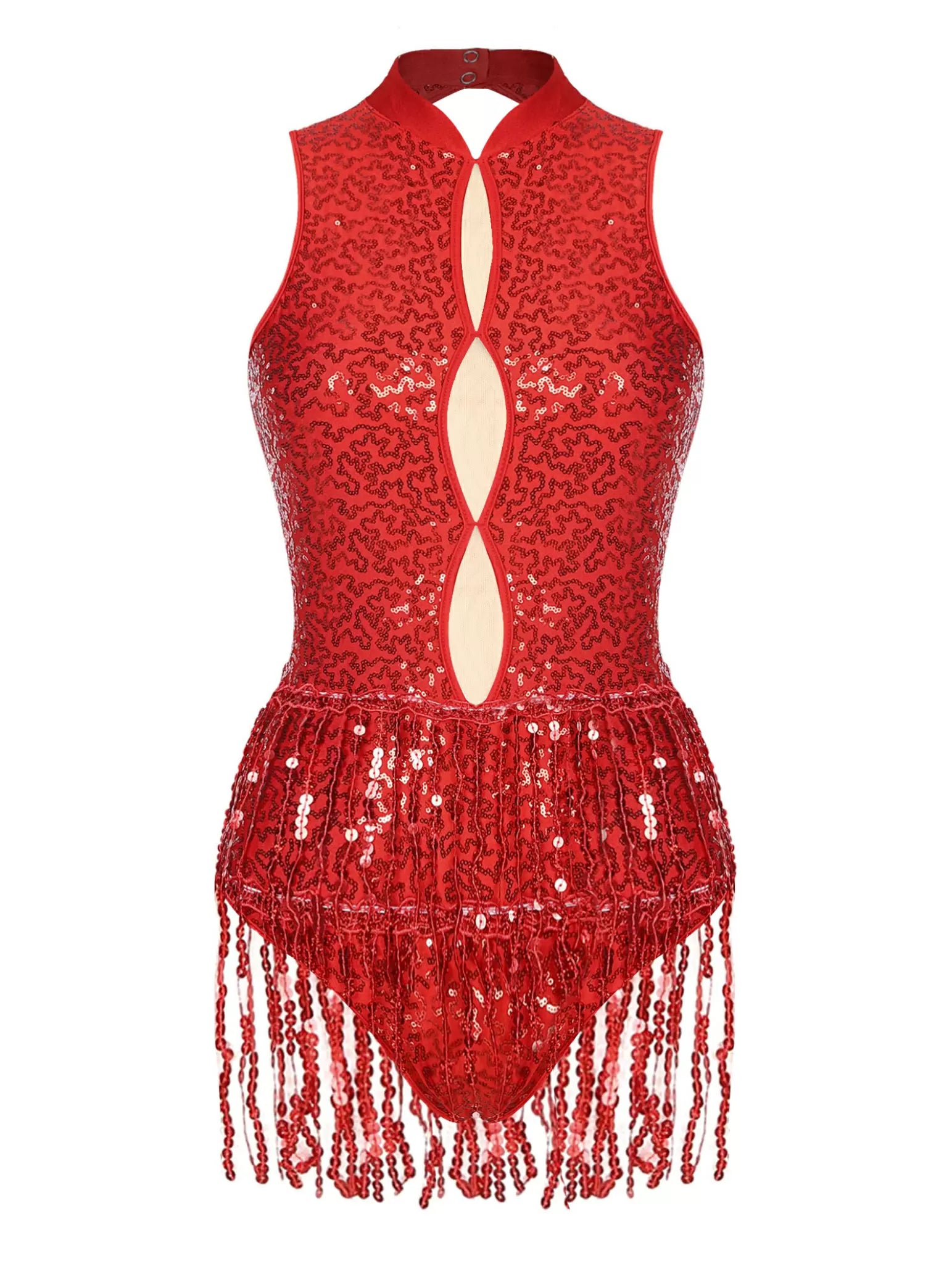 Women Sleeveless Backless Sequins Tassel Ballet Jazz Dance Leotard