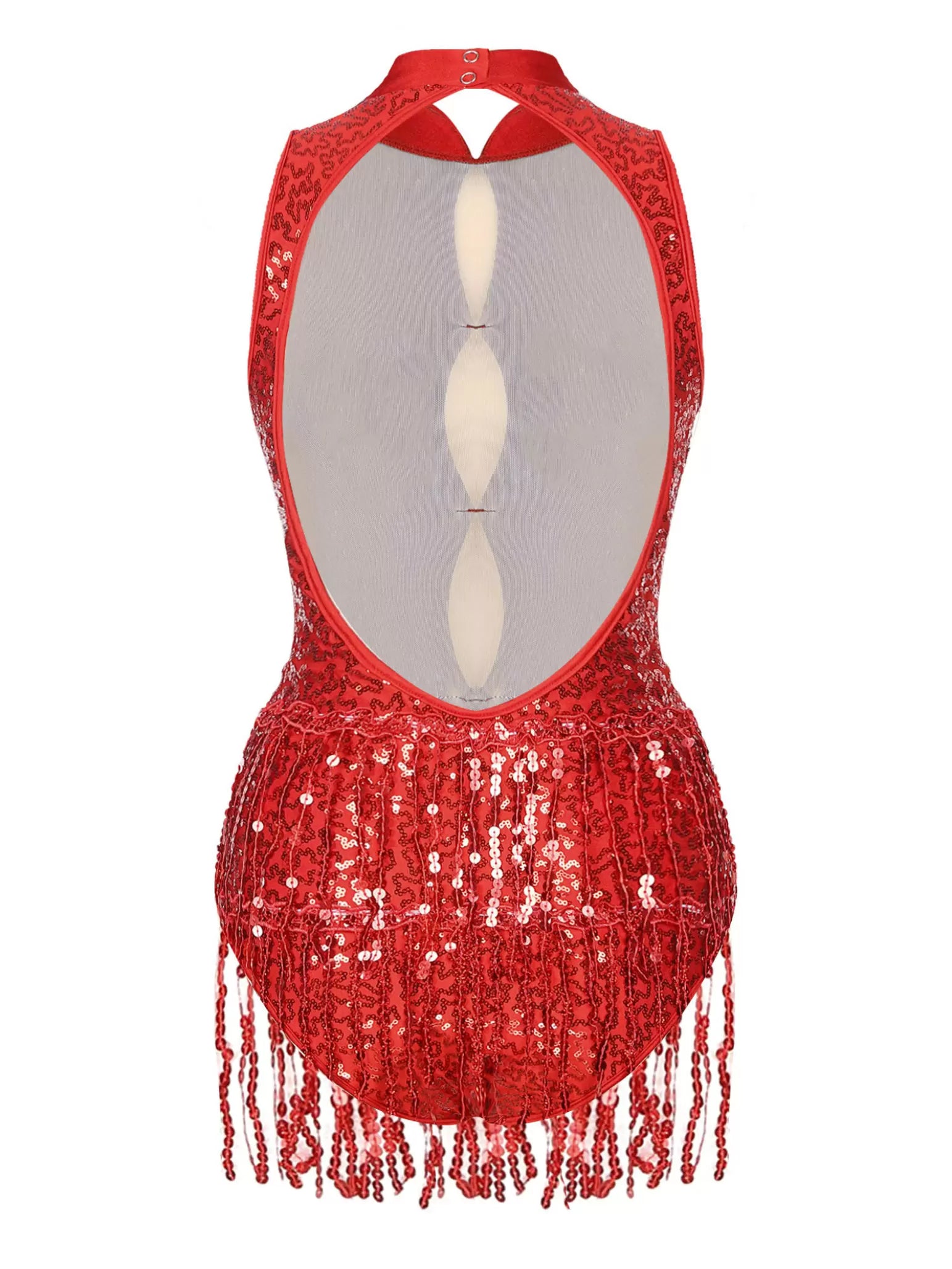 Women Sleeveless Backless Sequins Tassel Ballet Jazz Dance Leotard