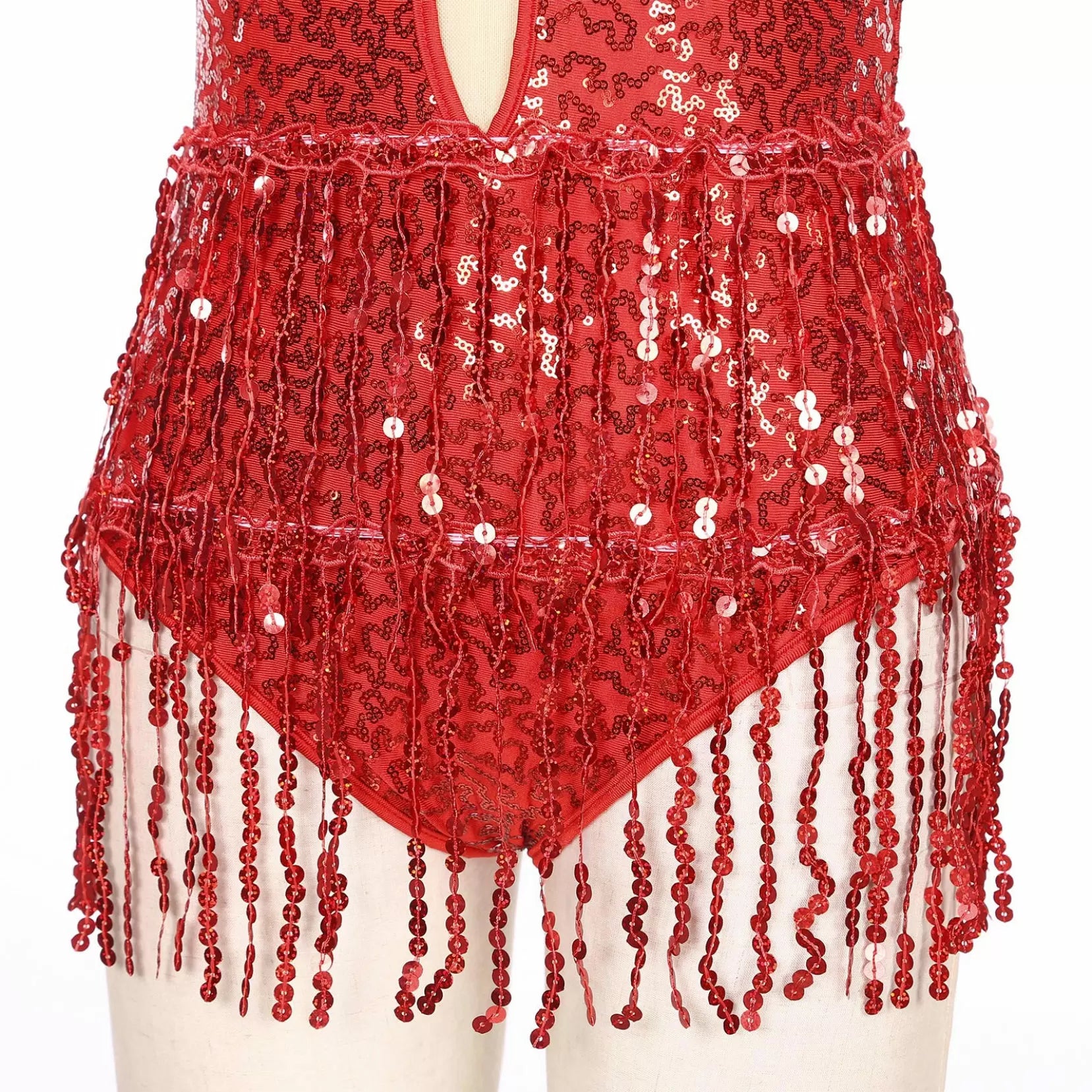 Women Sleeveless Backless Sequins Tassel Ballet Jazz Dance Leotard