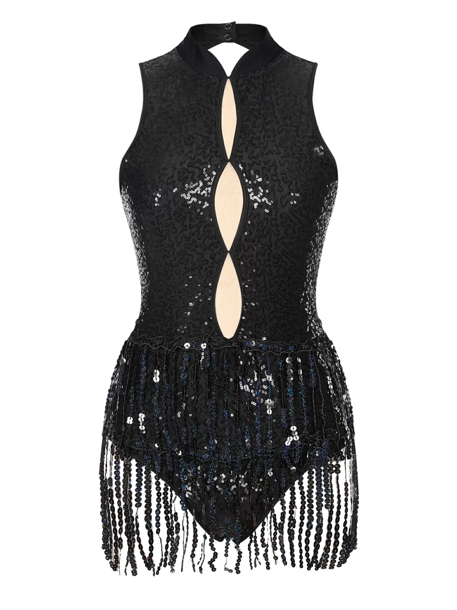 Women Sleeveless Backless Sequins Tassel Ballet Jazz Dance Leotard