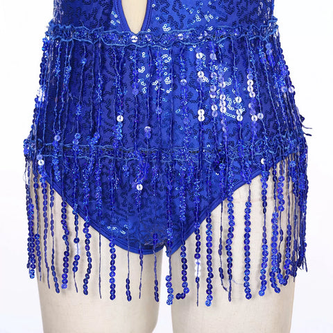 Women Sleeveless Backless Sequins Tassel Ballet Jazz Dance Leotard