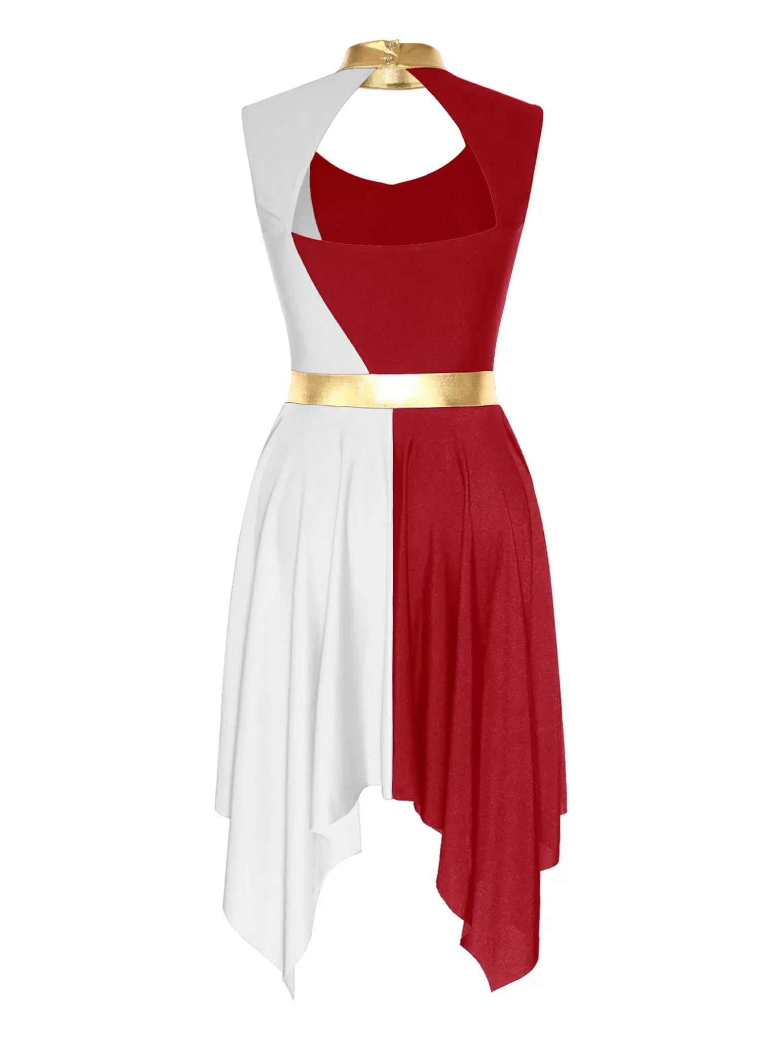 Women Sleeveless Colorblock Cutout Asymmetrical Worship Dance Dress