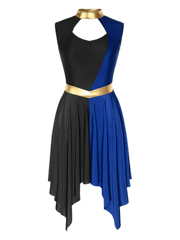 Women Sleeveless Colorblock Cutout Asymmetrical Worship Dance Dress