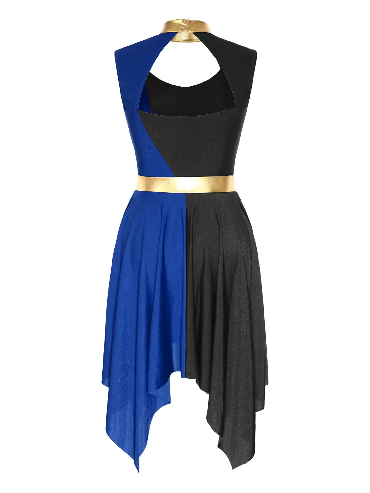 Women Sleeveless Colorblock Cutout Asymmetrical Worship Dance Dress