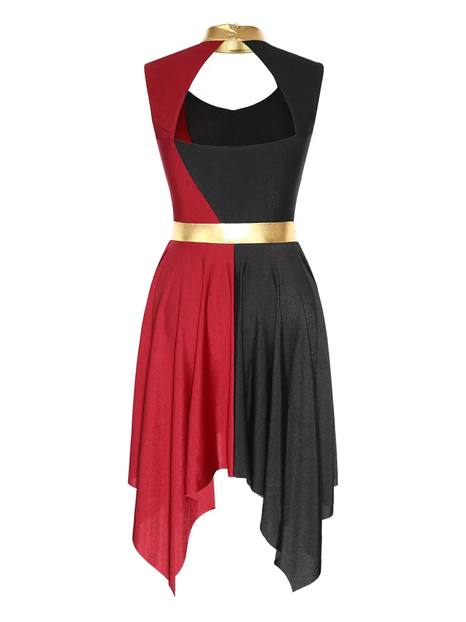 Women Sleeveless Colorblock Cutout Asymmetrical Worship Dance Dress