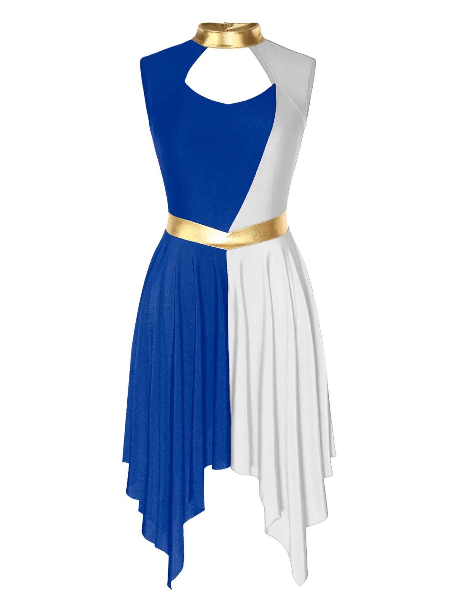 Women Sleeveless Colorblock Cutout Asymmetrical Worship Dance Dress