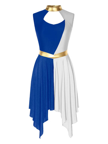 Women Sleeveless Colorblock Cutout Asymmetrical Worship Dance Dress