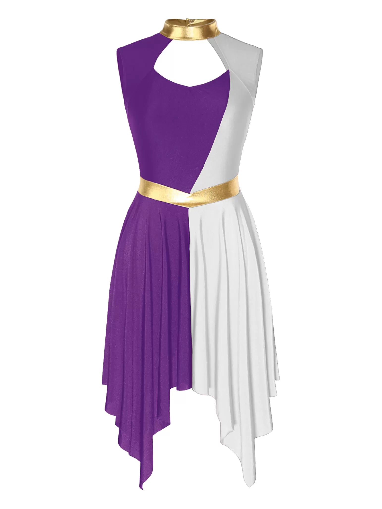 Women Sleeveless Colorblock Cutout Asymmetrical Worship Dance Dress