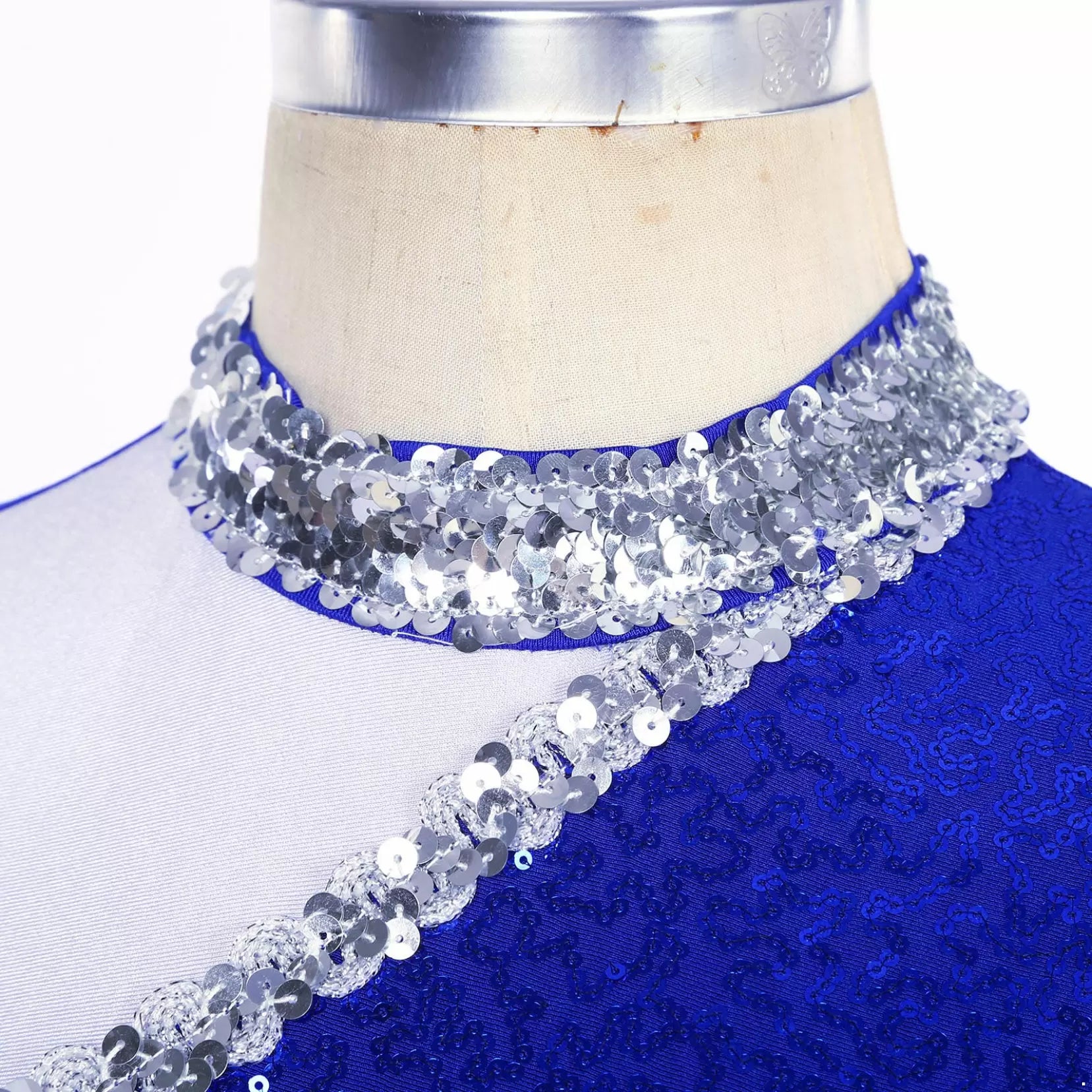 Women Sleeveless Sequin Colorblock Figure Skating Leotard Dress