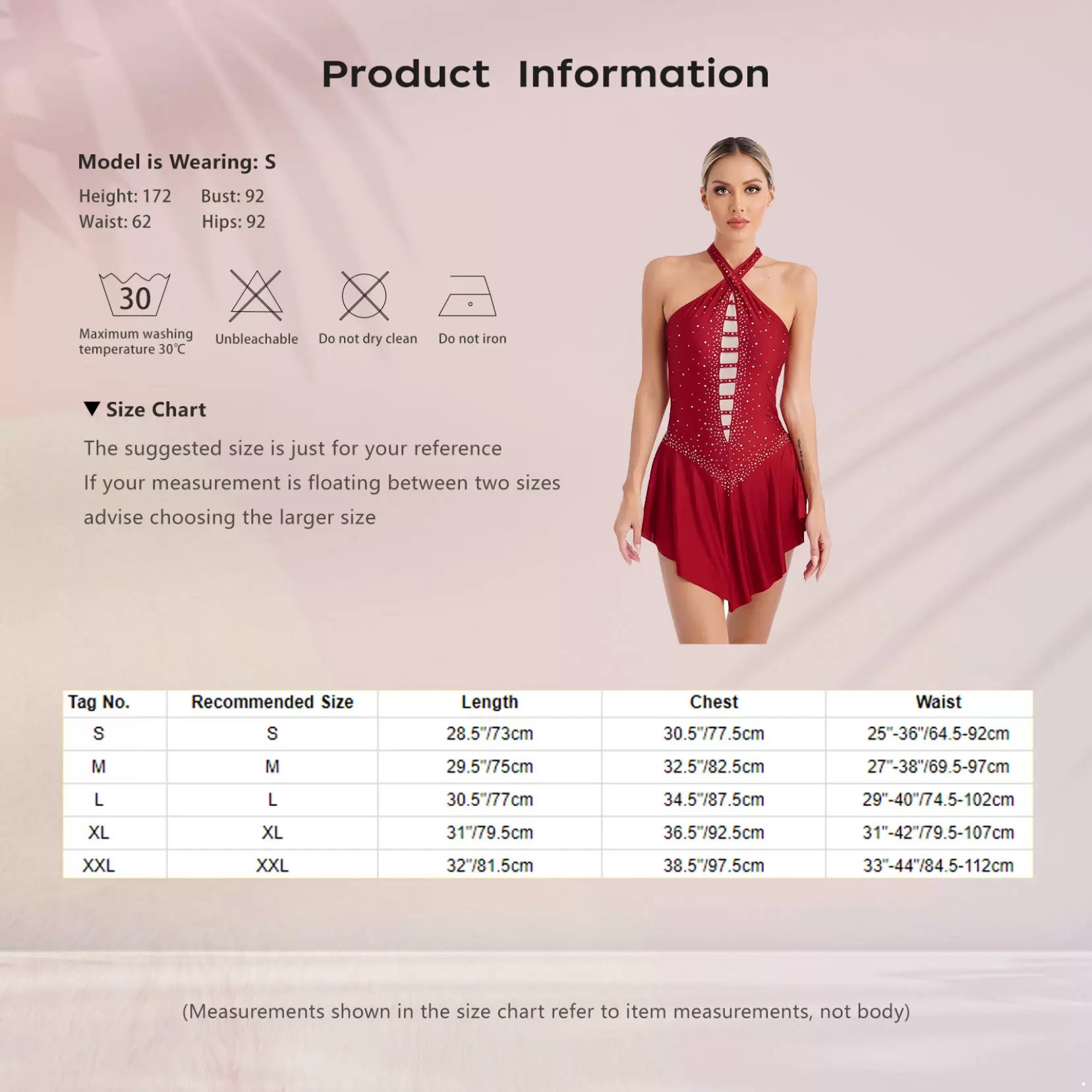 Women Halter Neck Sleeveless Rhinestones Figure Skating Leotard Dress