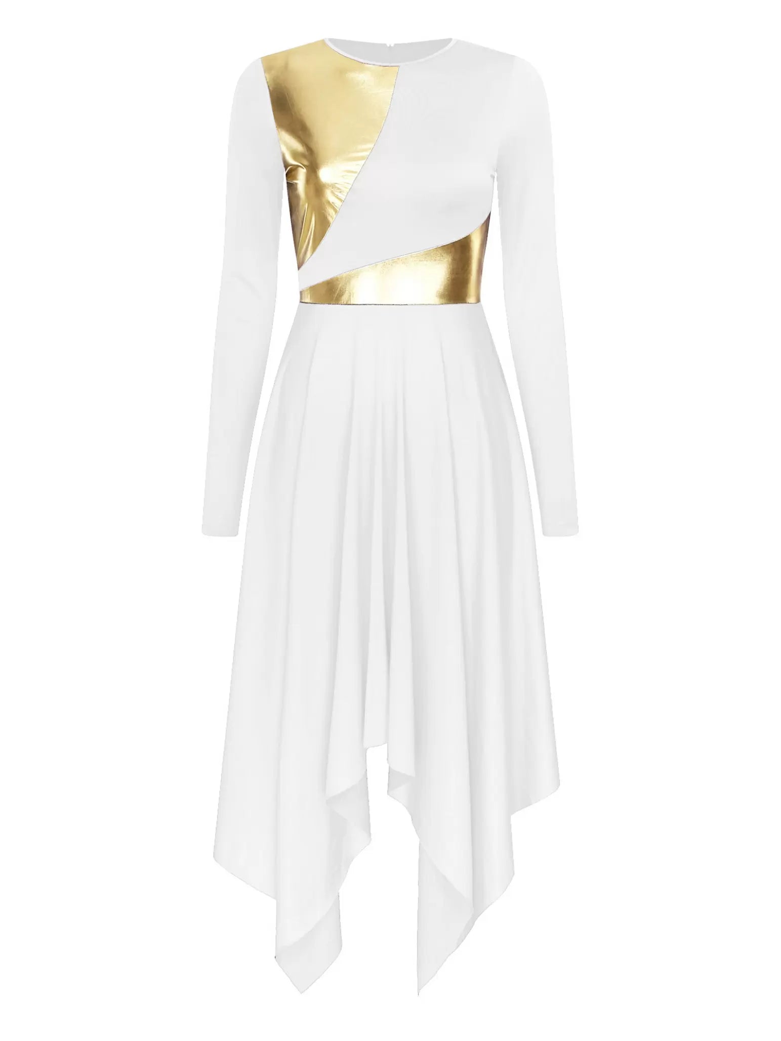 Women Long Sleeve Metallic Asymmetrical Worship Dance Dress