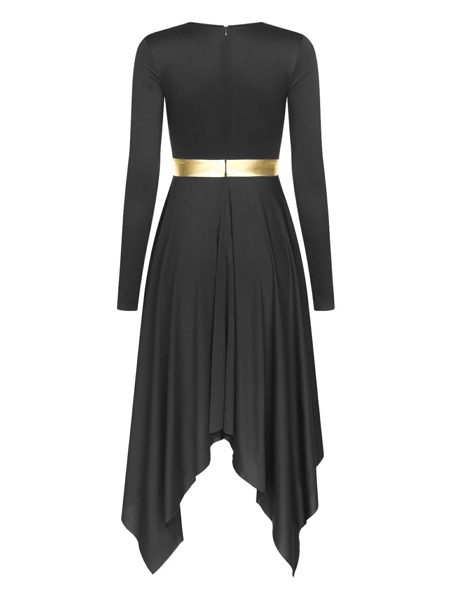 Women Long Sleeve Metallic Asymmetrical Worship Dance Dress