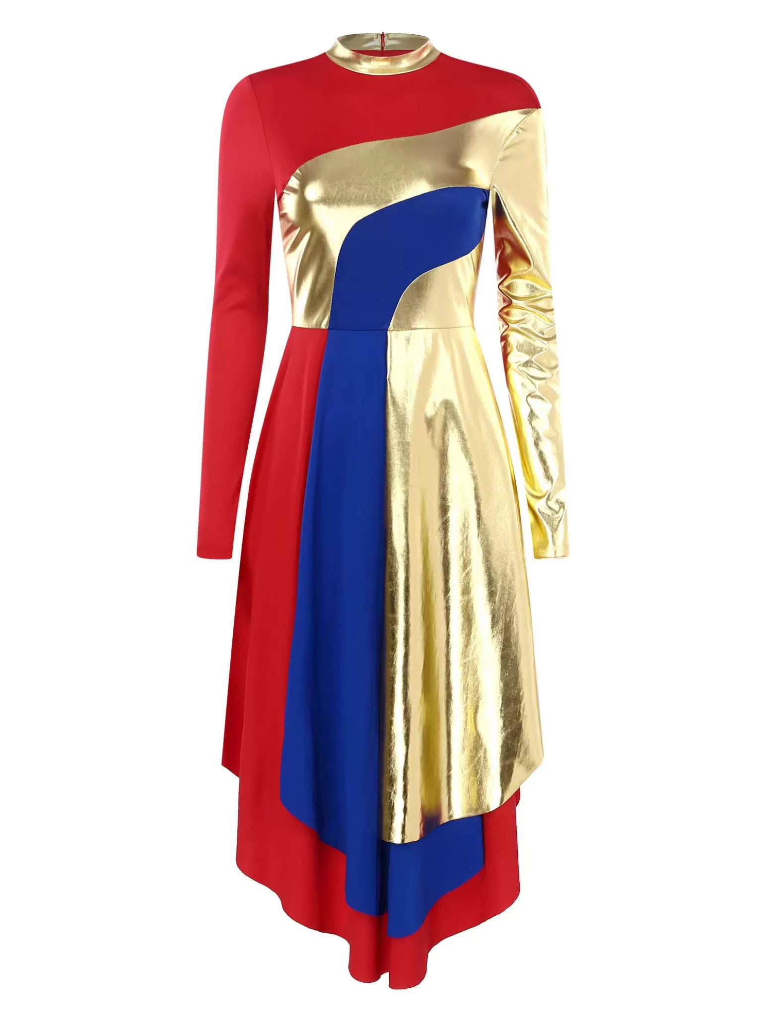 Women Mock Neck Long Sleeve Metallic Liturgical Worship Dance Dress